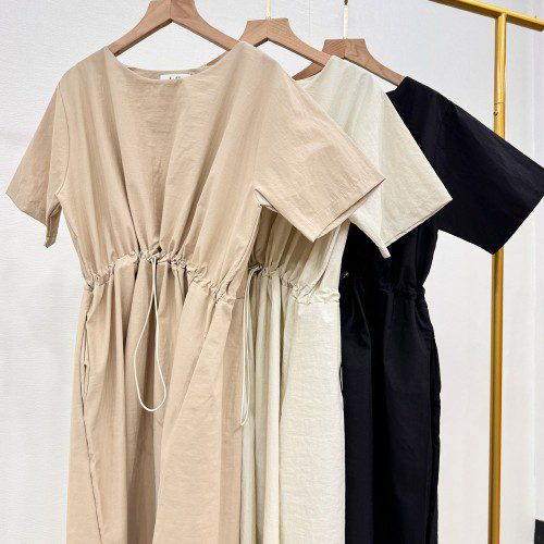 바스락 원피스 허리 스트링 빅사이즈 아노락 여름 롱원피스 휴양지룩 베이지 블랙 아이보리