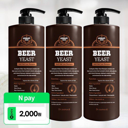 닥터라파알 독일 맥주효모 탈모샴푸 비오틴 피톤치드, 1L, 3개