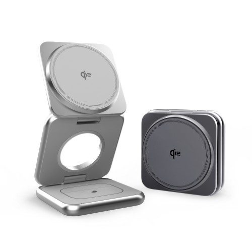 더베러 Qi2 맥세이프무선충전기 아이폰 멀티3in1충전기 애플워치 접이식 실버