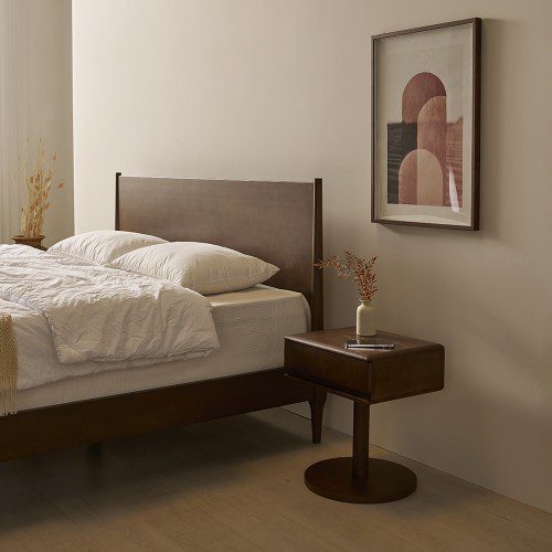 모모드 원스테이 고무나무 원목 침대 신혼부부 침대 프레임 퀸 Q 월넛