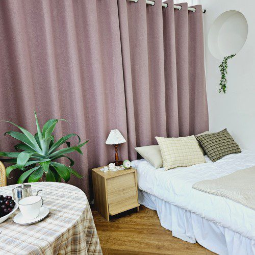 암막커튼 양면동일 완벽차단 아일렛 거실 커텐 2장 한세트 퍼플핑크, 600x235cm