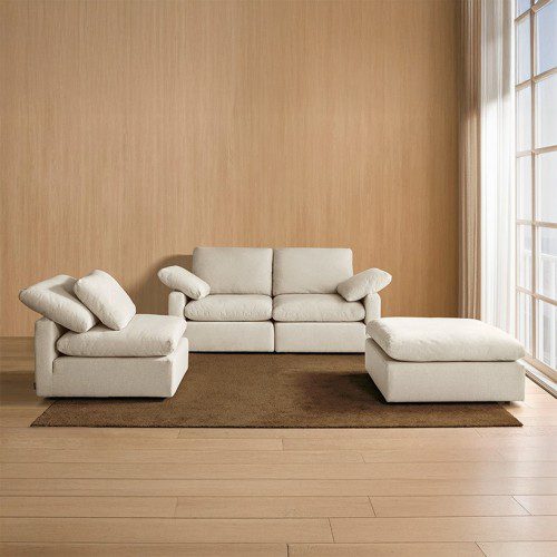 까사미아 캄포 구스30 슬림 소파 스툴포함, 아이보리, 4인용