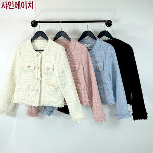 여성 체크 트위드 수술 자켓 봄 간절기 파스텔 아우터 여자여자몰