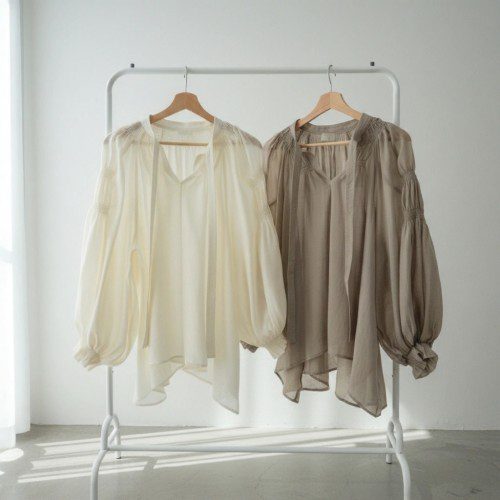 오간자블라우스 타이 리본 시스루 벌룬 봄 하객 블라우스