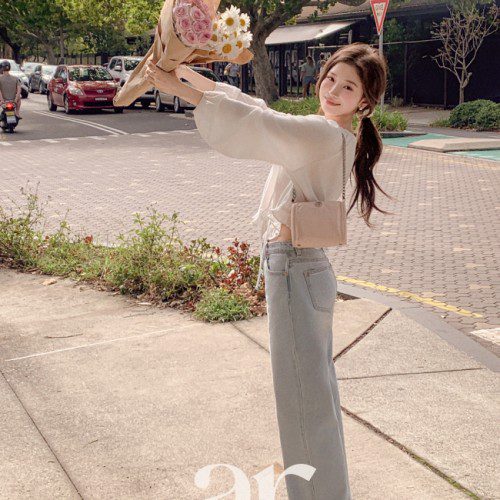 레이스 핀턱 프릴 타이 스트랩 블라우스 bs8678