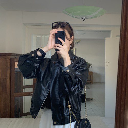 롬앤 오버핏 레더 블루종 자켓