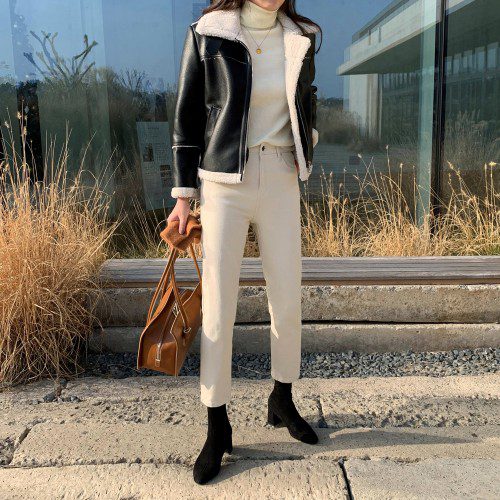 (백화점 납품) 가죽 시어링 뽀글이 양털자켓 여성 무스탕 레더 재킷 숏 겨울 여자 자켓