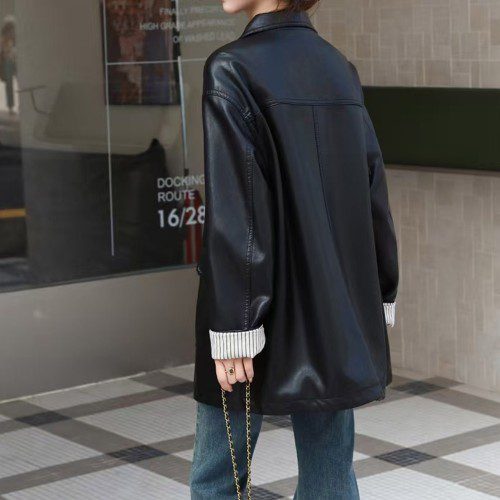 여자가죽자켓 사파리 야상 보이핏 하프 블레이저 자켓