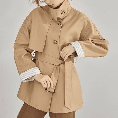 싱글 바바리 하프트렌치코트 봄 가을 간절기 여성 숏 트렌치코트 포니크랑