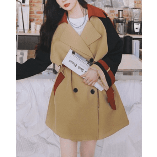 배색 유니크 여자 하프 트렌치코트 바바리코트 윈드자켓 야상 점퍼 간절기외투