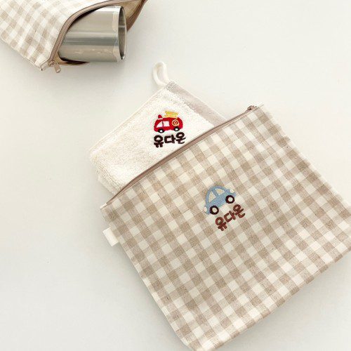 어린이집 준비물 파우치 방수 린넨 이름 자수 유치원 여벌옷 기저귀