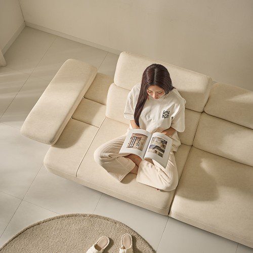 세인트블랑 퓨어케어 이지클린 패브릭 모듈형 스윙소파 sk 스툴미포함, 아이보리, 5인용