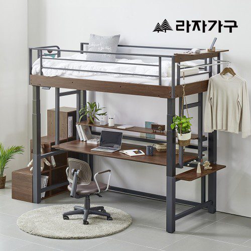 라자가구 오토 전동 높이조절 모션 2층 벙커침대 책상형 침대 프레임 Q 성인 학생 기숙사