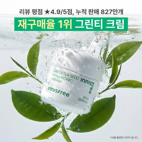 [더블구성] 이니스프리 그린티 씨드 히알루론산 수분크림 / 진정 보습 속건조 화잘먹 50ml, 2개