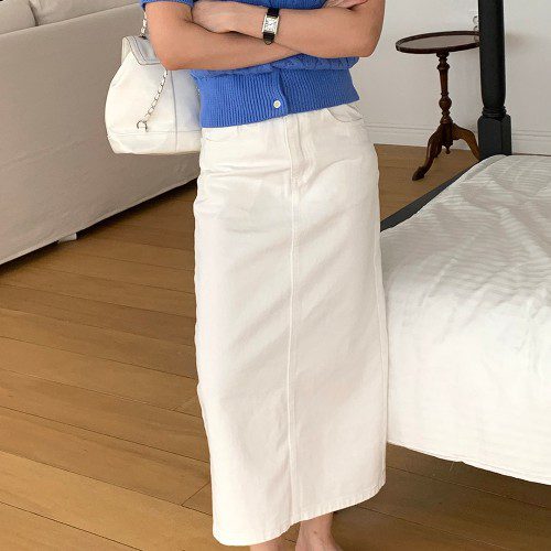 데님 빈티지 워싱 롱 H라인 맥시 스커트 흰색 청 치마 화이트 흑청 연청