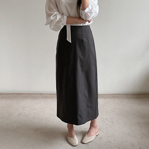 여성 롱스커트 바스락 여름 H라인 스판 화이트 블랙 키작녀 치마 빅사이즈