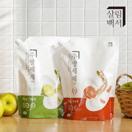 살림백서 천연유래98% 대용량 주방세제 리필 청귤향 1L, 1개